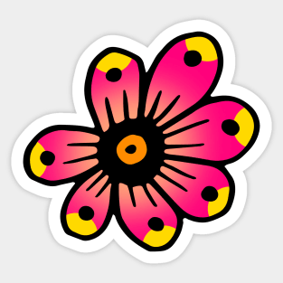 Pink and Yellow Flower Doodle Art Sticker